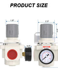 1 Inch NPT Air Pressure Regulator for Compressed Air Systems, Mini AR5000-10 Regulator with 0-150 PSI Gauge, size dimensions shown