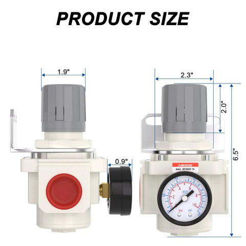 1 Inch NPT Air Pressure Regulator for Compressed Air Systems, Mini AR5000-10 Regulator with 0-150 PSI Gauge, size dimensions shown