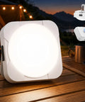 Magnetic Tent Light With 2000mAh Battery, LED Camping Lantern in campsite setting at night, showing different light modes.