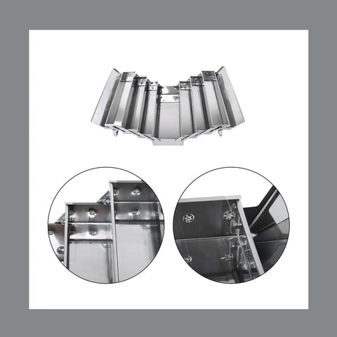 Top view of No Fuss Folding Stainless Steel Gear Case With Easy Grip Carry Handle showing four-tier trays for storage.