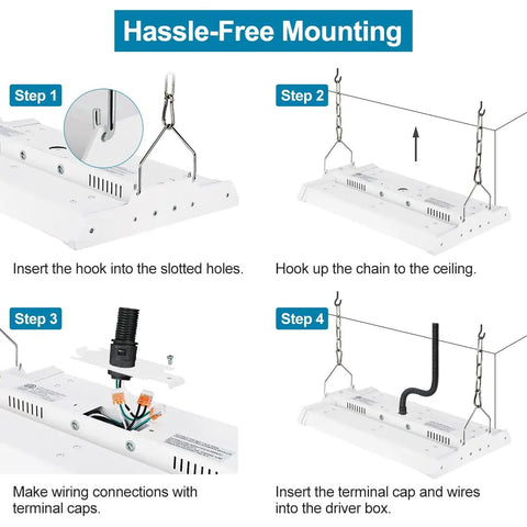 Installation steps for LED High Bay Shop Light Two Pack 150W 21000 Lumens 5000K Daylight Commercial High Bay Fixture