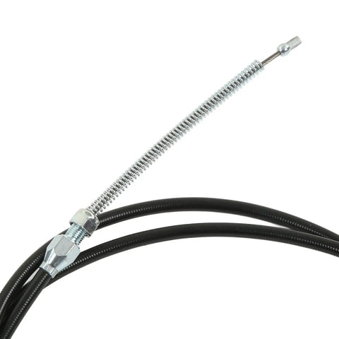 Universal Boss Grade Parking Brake Cable Kit With Reinforced Abs Plastic Handbrake Assembly close-up of black cable with metal end fitting.