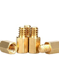 40Pcs Hex Brass Standoff Spacer Pillar Kit With Dual Threaded Ends And Copper Nuts And Screws For Electronics, PCB Mounts, Chassis Panels, Precision Machining, Easy Install, Durable Spacing. Brass hex standoff spacers and copper nuts, close-up