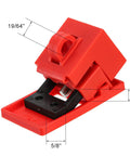12 Pack Clamp On Circuit Breaker Lockout Device For 120 277 Volt Electrical Single Pole Breakers Lockout Tagout Kit With 16 mm Handle Hole OSHA Compliant, close-up view showing dimensions