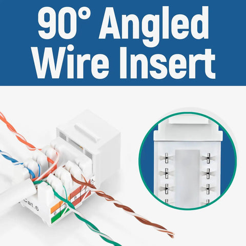 90 Degree Angled Cat6 Keystone Punchdown Tool Set with wire insert and RJ45 keystone jacks, close-up of angled design.
