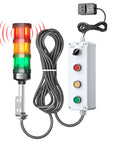 Triple Stack LED Andon Tower Light With Buzzer 24VDC Red Yellow Green Signal Lights Off On 32.8ft Extension Cord 9.8ft Adapter