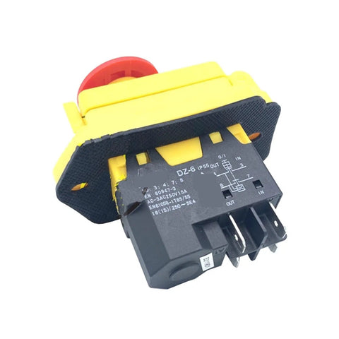 Robust DZ-6E Emergency Stop Switch With Five Pins 250V 15A Pushbutton Toggle for industrial machinery and safety.