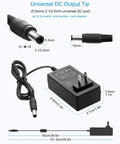 12V DC Power Supply 3A Universal AC Adapter 100-240V Input 50-60Hz To 12V Output Power Brick For LED Strip Lights CCTV Cameras PC Monitors And More With 5.5mm x 2.5mm Or 2.1mm DC Connector, showing 5.5x2.5mm tip and 8.5cm adapter