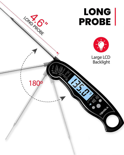 Ultra Fast Instant Read Digital Meat Thermometer with Backlit LCD Waterproof Probe for Grilling BBQ Smoking Candy Deep Frying