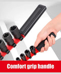 11-Piece E-Torx Socket Set With Rail And Organizer showing comfort grip handle and external sockets on red rail