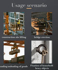 Usage scenarios for Two Pack Eyebolt Set Go-To Heavy Duty Lifting Shoulder Eyebolts 1/2-13 Threads By 1-1/2 Inch Length Forged And Tempered Industrial Grade Working Load Limit 2600 Lbs Built Tough For Rigging And Hoisting Meets ASME B18.15 And B30.26 ISO 9001, showing applications in construction, bridge erection, and load handling.