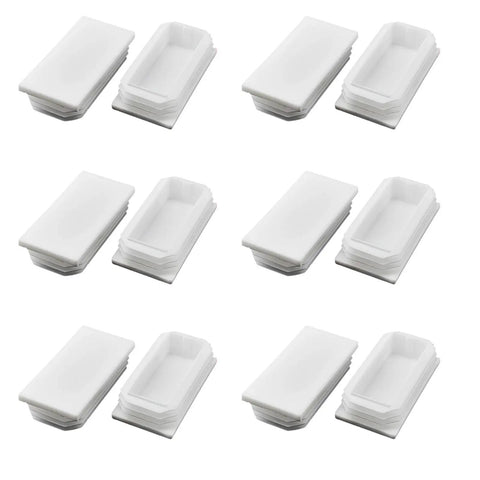 12 Pack White Square Tube Plugs For Furniture Legs And Frame Ends, PP Inserts To Cap Hollow Tubes And Pipe Openings arranged in 3 rows