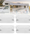 Magnetic Baggage Door Catch Kit For RVs And Trailers, 4 pairs shown in front of RV, white weatherproof design