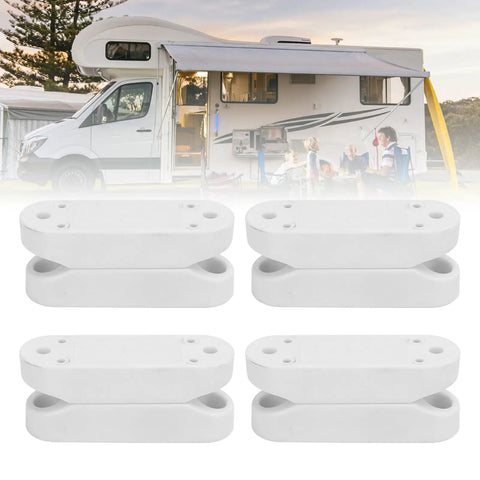 Magnetic Baggage Door Catch Kit For RVs And Trailers, 4 pairs shown in front of RV, white weatherproof design