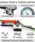 Professional Automatic Wire Fishing Tool For Wall Wiring Projects With Electric Drill Adapter showing variable speed control.
