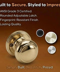 Colonial Door Knob in Polished Brass Finish, Dummy Function, 1 Pack with ANSI Grade 3 Security details