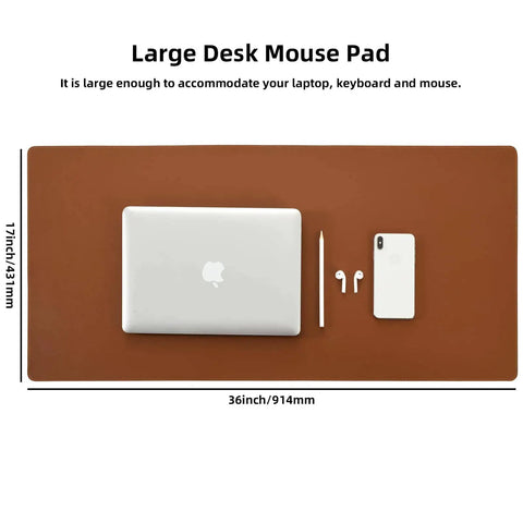 Large Pu Leather Desk Pad Blotter 36x17 Inch Waterproof Non Slip Writing Desktop Protector Mat For Home Office Brown