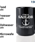I Don't Need Coffee I Need Boating Time 15oz Black Sailor Mug For Boaters Sailboat Lovers Lake Life Gift Captain Gift Funny Coffee Mug Perfect Gift For Sailors On The Go And Boat Lovers Everywhere, showing mug with anchor design.