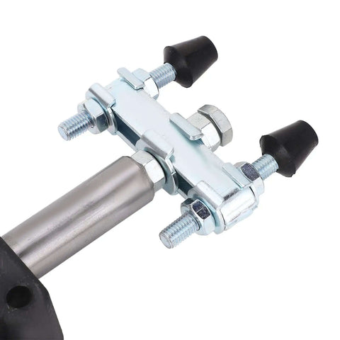 Close-up of Beefy Double Head Push Pull Clamp, 2500kg Capacity and 75mm Stroke, showing bolts and rubber ends