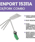 Shrub Rake Hoe Fork Combo Stainless Steel 12-Inch Garden Tool For Weeding And Landscaping, close-up of tool head and handle