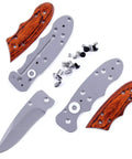 Framelock Folding Knife Kit FLX25 With Cocobolo Dymondwood Handles, DIY Parts Kit, blade, handles, and screws shown.