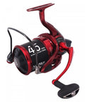Side view of Basia Surf 45 SCW QD Surfcasting Reel For Long Casts In Big Waves With 4.1 To 1 Gear 22 Pound Drag, red body
