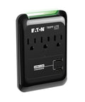 Three Outlet Travel Surge Protector With Two USB Ports, 540 Joules, Portable Power Strip For Laptops And Gadgets black model