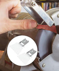 User sharpening tool on a bench grinder with Rock Solid Stainless Steel Bench Grinder Eye Shields And Quick Swap Face Guard Replacement Kit.