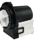 Top Shelf Washer Drain Pump Motor Replacement For LG And Kenmore Front Load Washers Model 4681Ea2001T, black and white motor, side view.