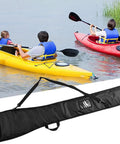 Thick Foam Paddle Bag For Two Piece Kayak And Canoe Paddles, Heavy Duty Protective Storage Case With Cushioned EPE Foam, shown on shore