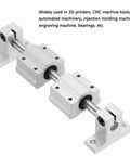 Two Pack 12mm x 300mm Linear Guide Rails Set Chrome Plated Steel Shafts for 3D Printers and DIY CNC Machines Dope Precision Linear Motion Rods With 0.05mm Tolerance and Chamfered Ends, showing mounted rail with base components visible.