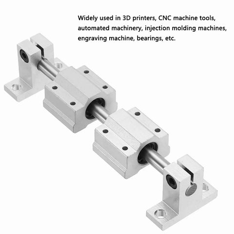 Two Pack 12mm x 300mm Linear Guide Rails Set Chrome Plated Steel Shafts for 3D Printers and DIY CNC Machines Dope Precision Linear Motion Rods With 0.05mm Tolerance and Chamfered Ends, showing mounted rail with base components visible.