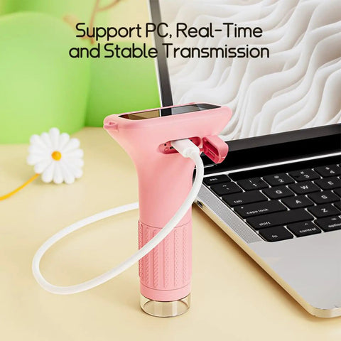 Portable Handheld Microscope For Kids With High Magnification connected to laptop, lightweight classroom tool for science learning.