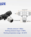 Diagram of Five Pack Pneumatic Male Branch Tee Fittings Quarter Inch Tube OD To Quarter Inch NPT Thread Quick Push To Connect