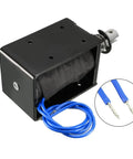 DC 24V 8Kg Pull Type Open Frame Solenoid Electromagnet With 20mm Stroke For Smooth Linear Motion Spring Return Low Power Consumption And Compact Design, black metal housing with blue wires