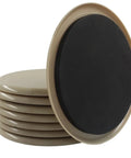 Premium Round Furniture Sliders For Carpet Protection Smooth Glide Floor Savers Heavy Duty Moving Kit Seven Inch Non Scratch Glides Eight Piece Set stacked glides showing EVA top with rigid plastic for easy furniture movement.