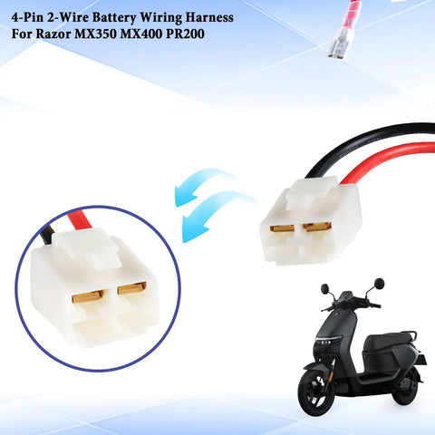 Battery Wiring Harness Kit For MX350 MX400 Electric Scooters And Dirt Bikes 4 Hole Socket 14AWG 4 Pin 2 Wire Replacement Power Cable With Durable Connectors And Plug And Play Ready