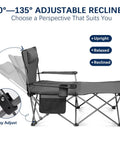 Comfy Reclining Beach Chair With Adjustable Backrest From Ninety To One Hundred Thirty Five Degrees, gray chair in reclined position