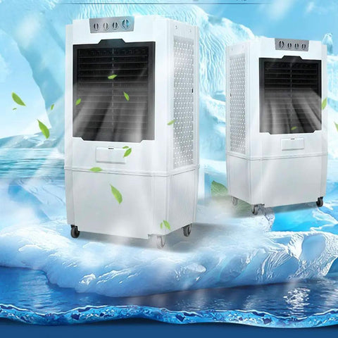 Keep Your Space Fresh And Chill With This Heavy Duty Portable Evaporative Air Cooler And Adjustable Cooling Fan featuring two units on ice.