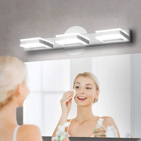 Led Bathroom Vanity Light Three Lights Chrome Wall Lamp IP44 20 Inch 12W Over Mirror Fixture Indoor Modern Cool White 6000K 1000LM Ultra Bright
