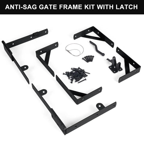 Heavy Duty Gate Hardware Kit For Wood Fence With Corner Brace Brackets Anti Sag Frame Latch And Hinges For Durable Wooden Driveway Gate Black Sturdy Triangular Design For Maximum Stability And Easy Install