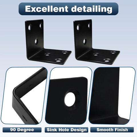 No Fuss Heavy Duty 25 Pack 1.5 Inch L Brackets Featuring 2mm Thick Black Stainless Steel Right Angle Corner Supports with smooth finish.