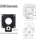 Heavy Duty Hollow Rotary Actuator Turntable Featuring Rock Solid Precision Ratios Up To Two Hundred To One For Cnc Cutting Tables And Automation Replaces Cam Indexers Smooth Five Axis Platform Direct Mount To Nema 42 Motors detailed dimensions and design showing input shaft measurements and compatibility.