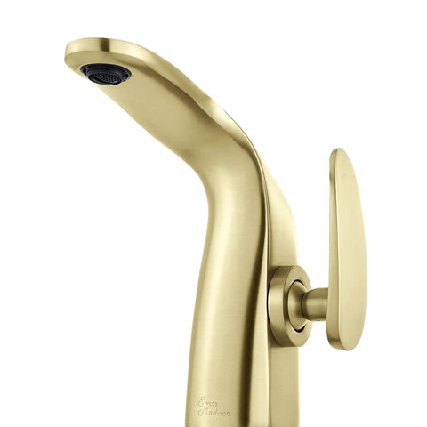 Brushed Gold Single Hole Bathroom Faucet With Single Handle, Solid Brass Construction, 1.2 GPM Flow, side view