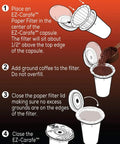 Instructions for using EZ Carafe Disposable Paper Filters with Patented Top Lid for Keurig 2.0 K Carafe reusable coffee pods.