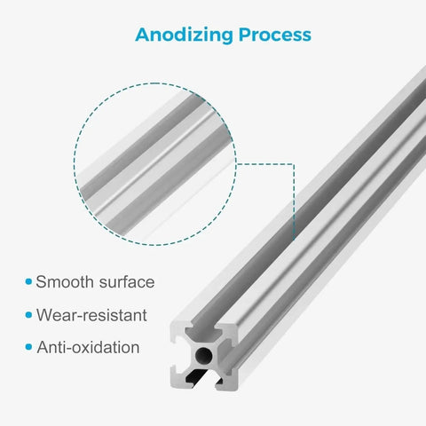 Anodized aluminum T-slot profile showing smooth surface and wear-resistant features for Cool 20X20mm T-Slot Aluminum Extrusion Profile 4pcs.
