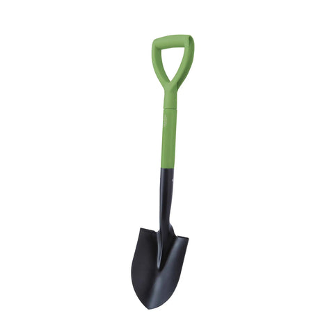 27 Inch Mini Round Point Digging Shovel with 8 Inch Heat Treated Rust Resistant Solid Steel Blade, green handle, garden tool
