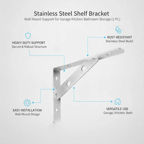 Diagram of Easy Install Stainless Steel Shelf Bracket Wall Mount For Garage Kitchen Bathroom Storage 1 Pack