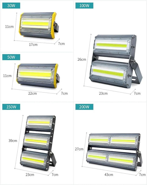 JUDYSSY Led Flood Lights Outdoor, Lens Security Lights Ip67 Waterproof and High in 30W, 100W, 150W, 200W sizes with aluminum design.