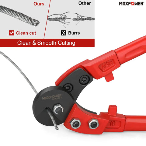 18 Inch Heavy Duty Steel Cable Cutter For Hard Wire Ropes cutting cleanly with sharp chromium molybdenum blades, red handle visible